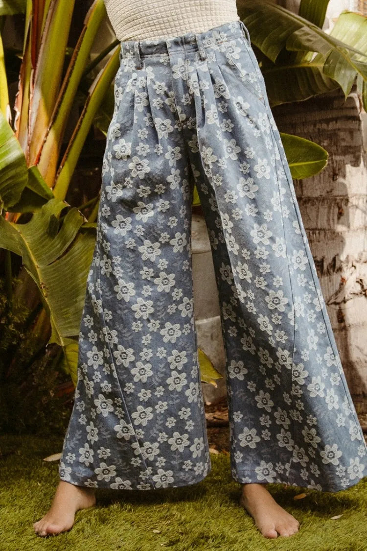 BiBi Floral Texture Wide Leg Jeans Jeans