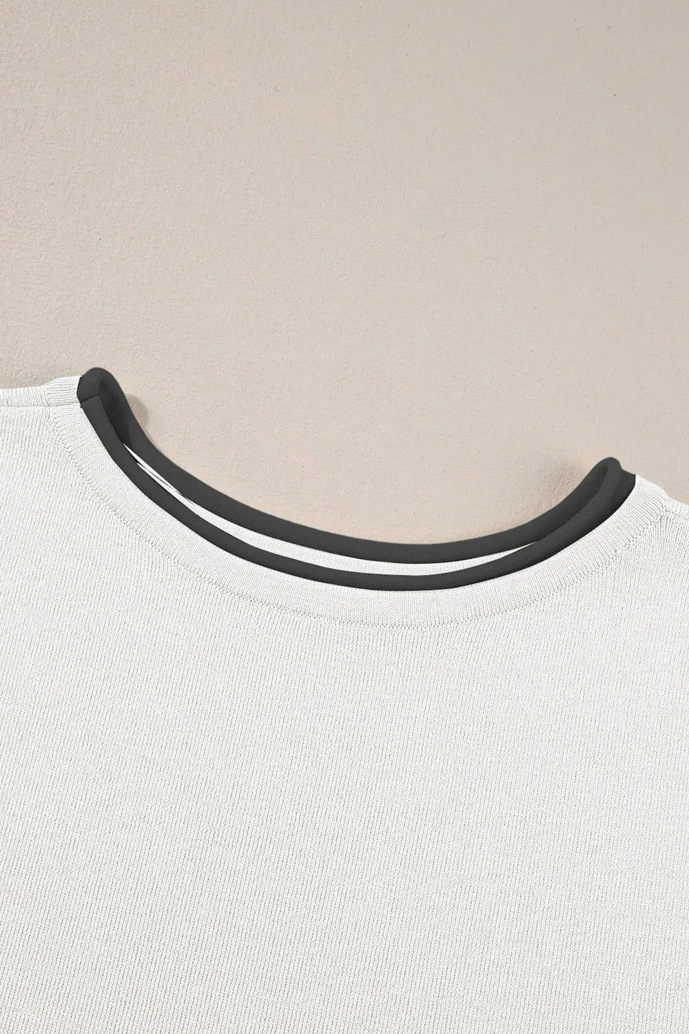 White textured sweater with black trim in contrast round neck set