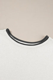 White textured sweater with black trim in contrast round neck set