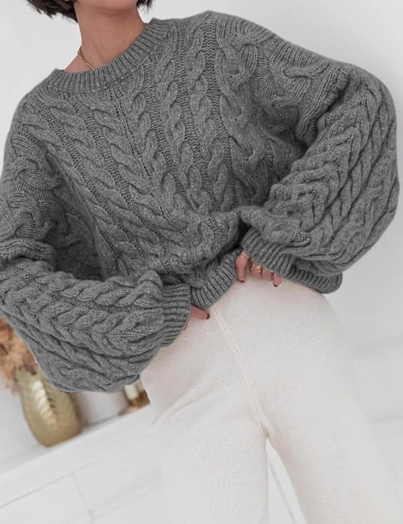 Cable Knit Long Sleeve Sweater | Sweaters Daverri Fashions