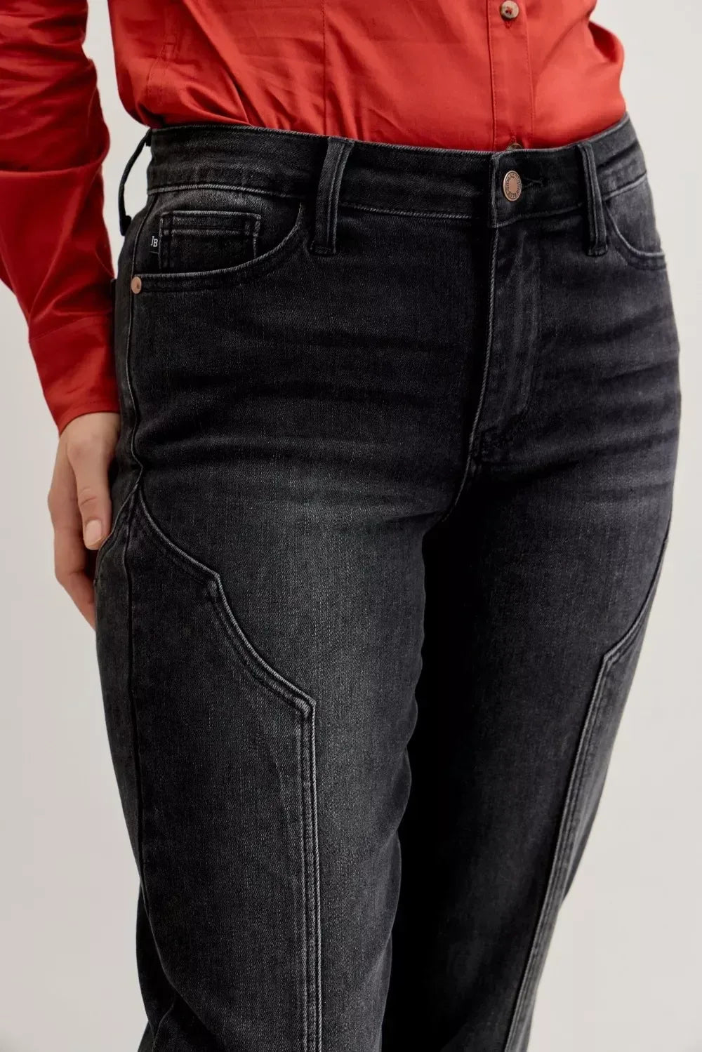 Judy Blue Mid Rise Straight Western Seam Detail Jeans - DAVERRI FASHIONS