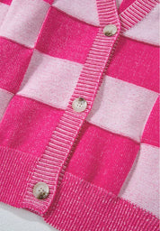 Checkered V-Neck Long Sleeve Cardigan | Cardigans Daverri Fashions