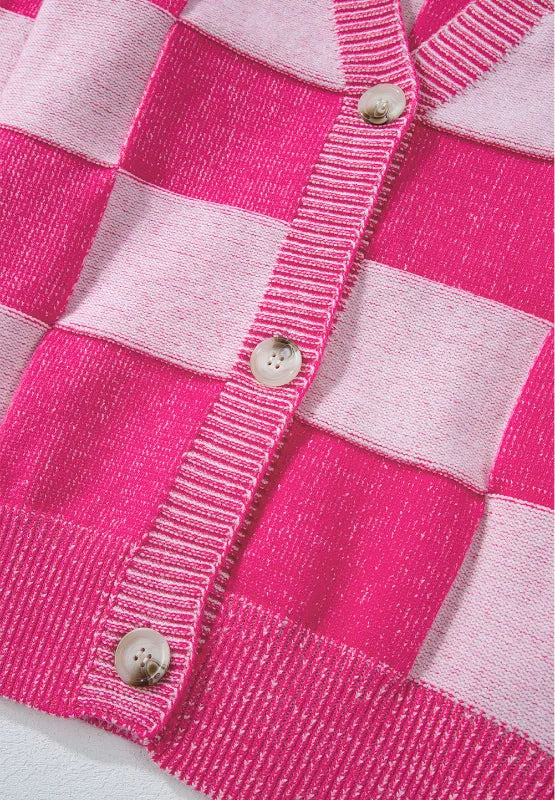 Checkered V-Neck Long Sleeve Cardigan | Cardigans Daverri Fashions