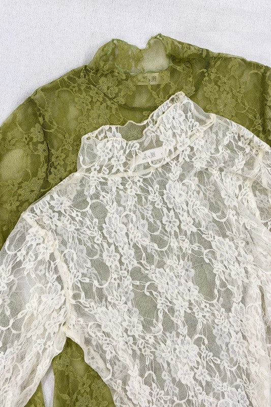 Jade by Jane white floral lace long-sleeve top with high neckline