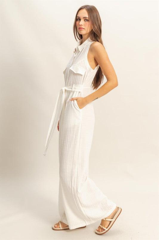 HYFVE Sleeveless Tie Waist Wide Leg Jumpsuit Jumpsuits