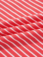 Red and white striped woven fabric in Striped Puff Sleeve Hoodie