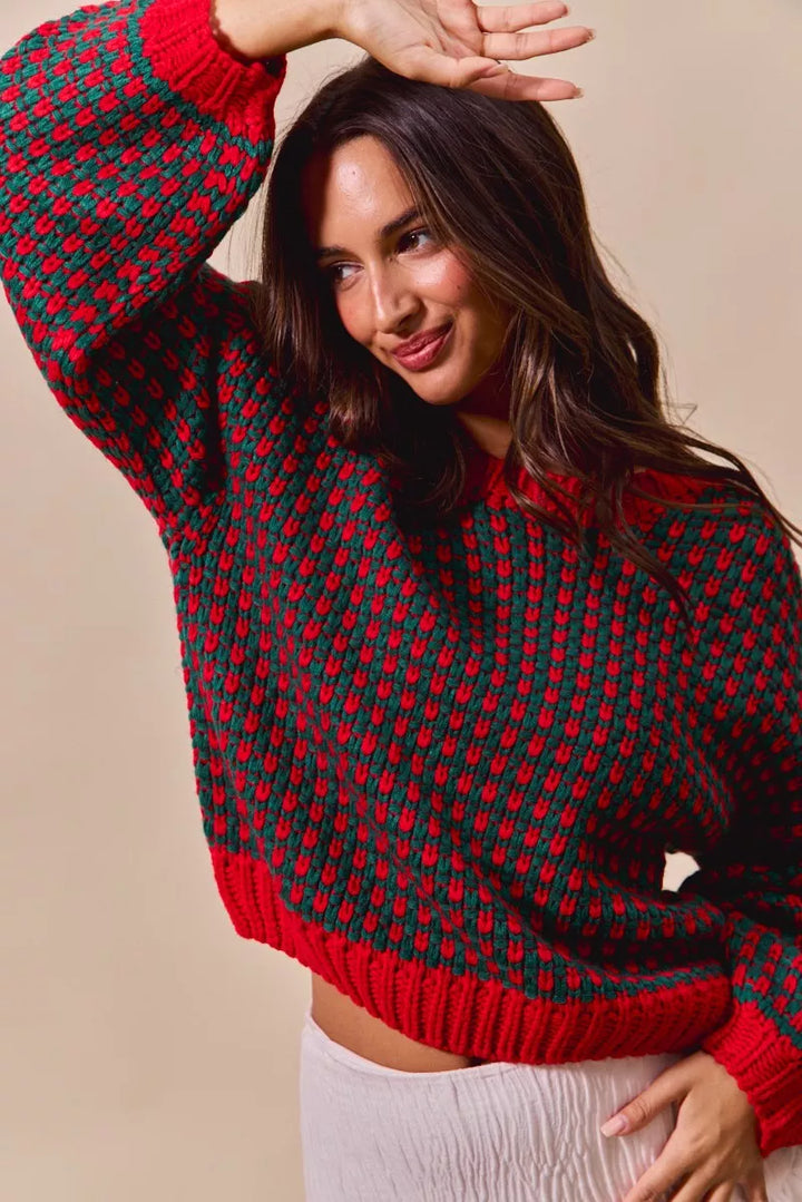 SO ME Textured Two Tone Sweater | Sweaters Daverri Fashions