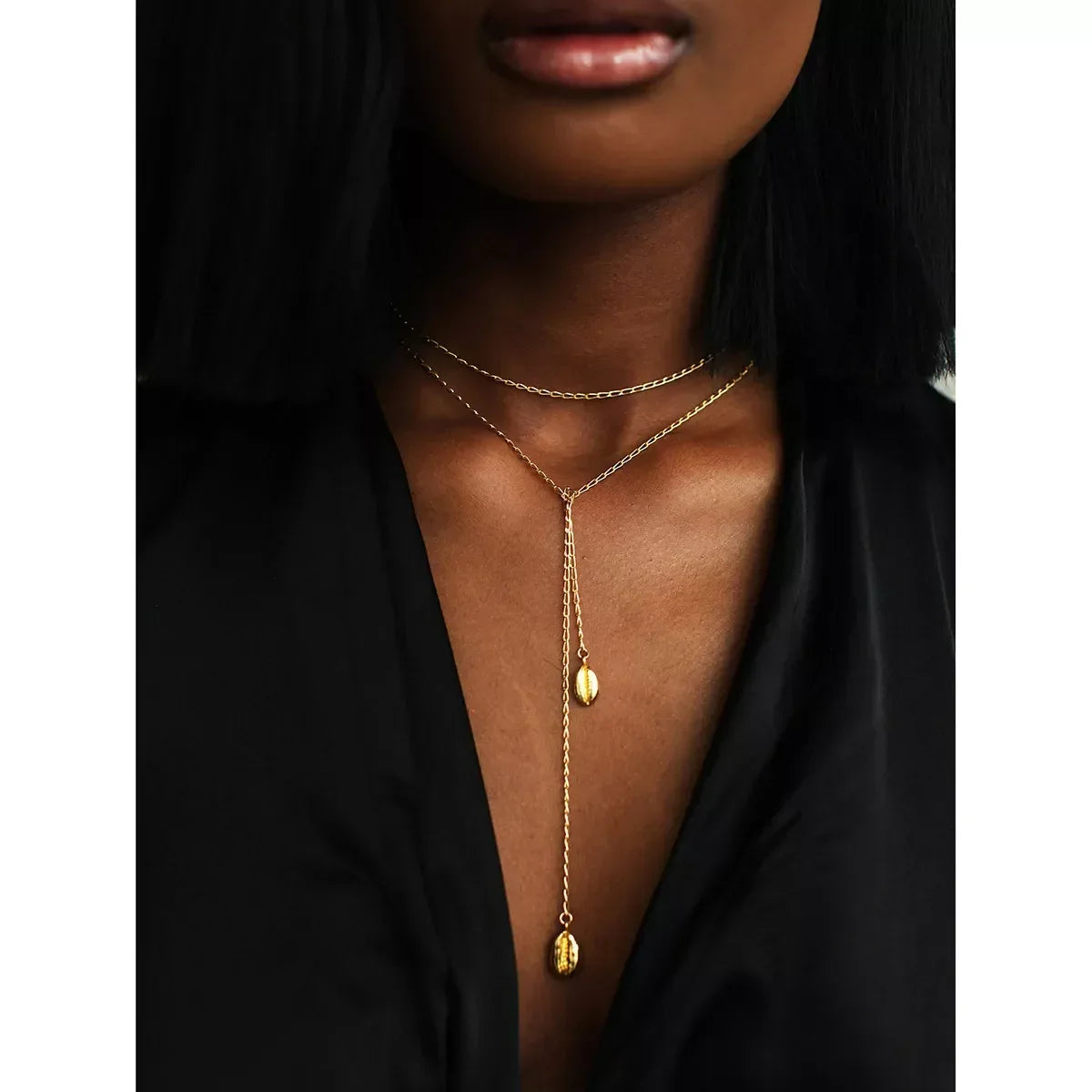 18K Gold-Plated Y-Shaped Necklace - DAVERRI FASHIONS