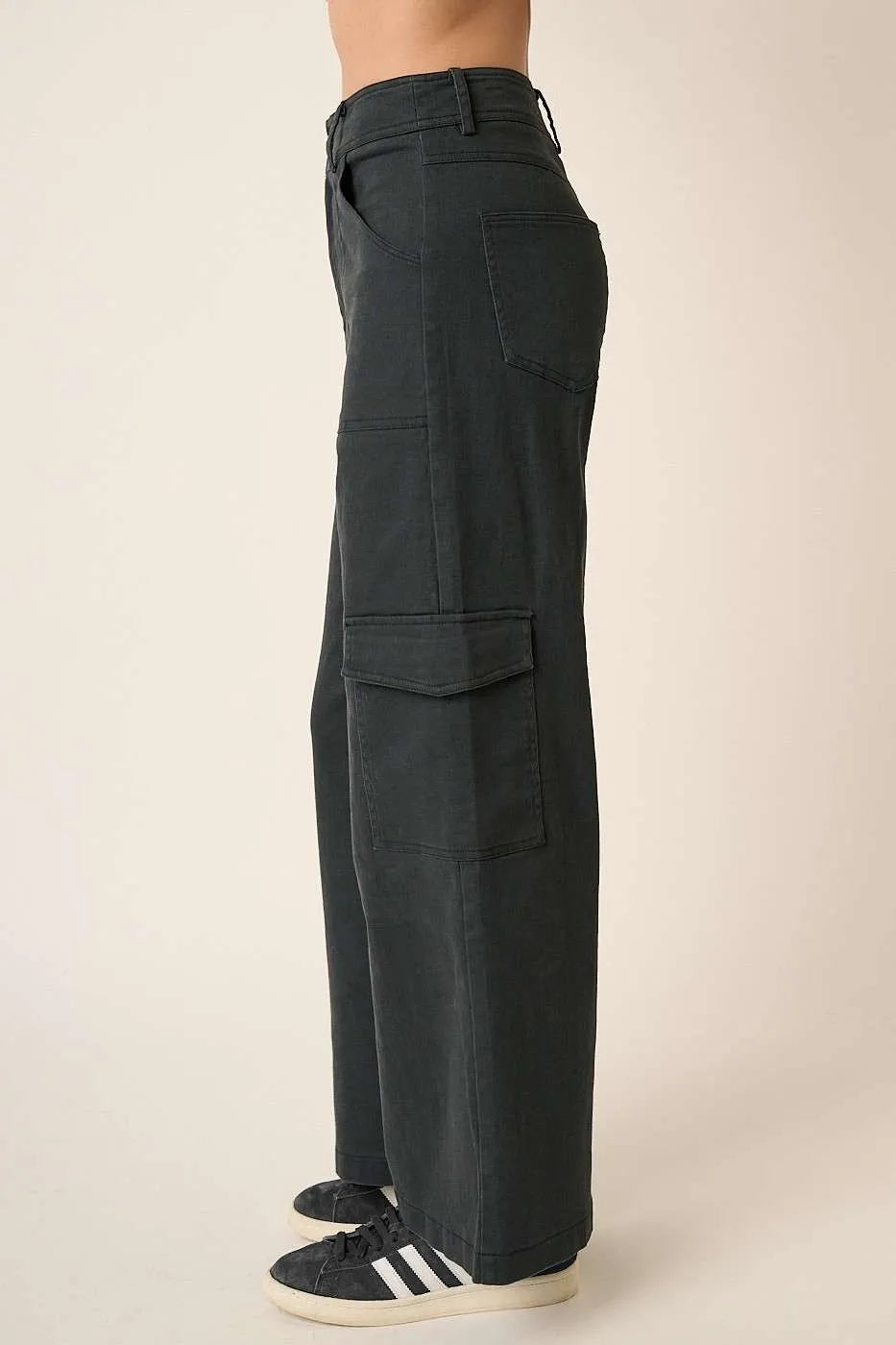 Mittoshop wide leg high waist dark gray cargo pants with flap pockets