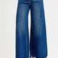 RISEN high-rise ankle wide jeans in medium blue wash with frayed hems