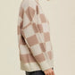 Cozy Daverri checkered ribbed trim knit baggy sweater in beige cream