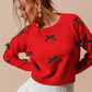 SO ME Ribbon Bow Applique Sweater - DAVERRI FASHIONS