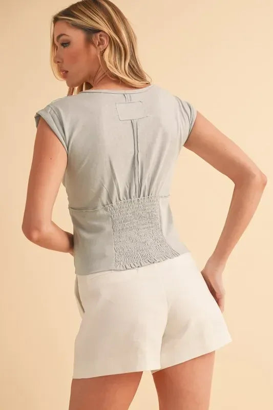 Aemi+Co V-Neck Cap Sleeve Cropped Top - DAVERRI FASHIONS