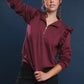 Umgee Luxeknit Ruffle Shoulder Quarter-Zip Sweatshirt - DAVERRI FASHIONS