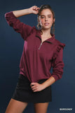 Umgee Luxeknit Ruffle Shoulder Quarter-Zip Sweatshirt - DAVERRI FASHIONS