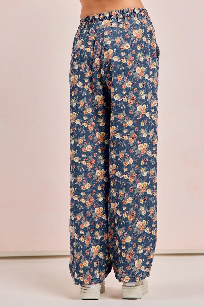 BiBi Washed Floral Print Wide Leg Jeans | Jeans Daverri Fashions
