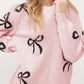 Bow Pattern Round Neck Loose Fit Sweater - DAVERRI FASHIONS