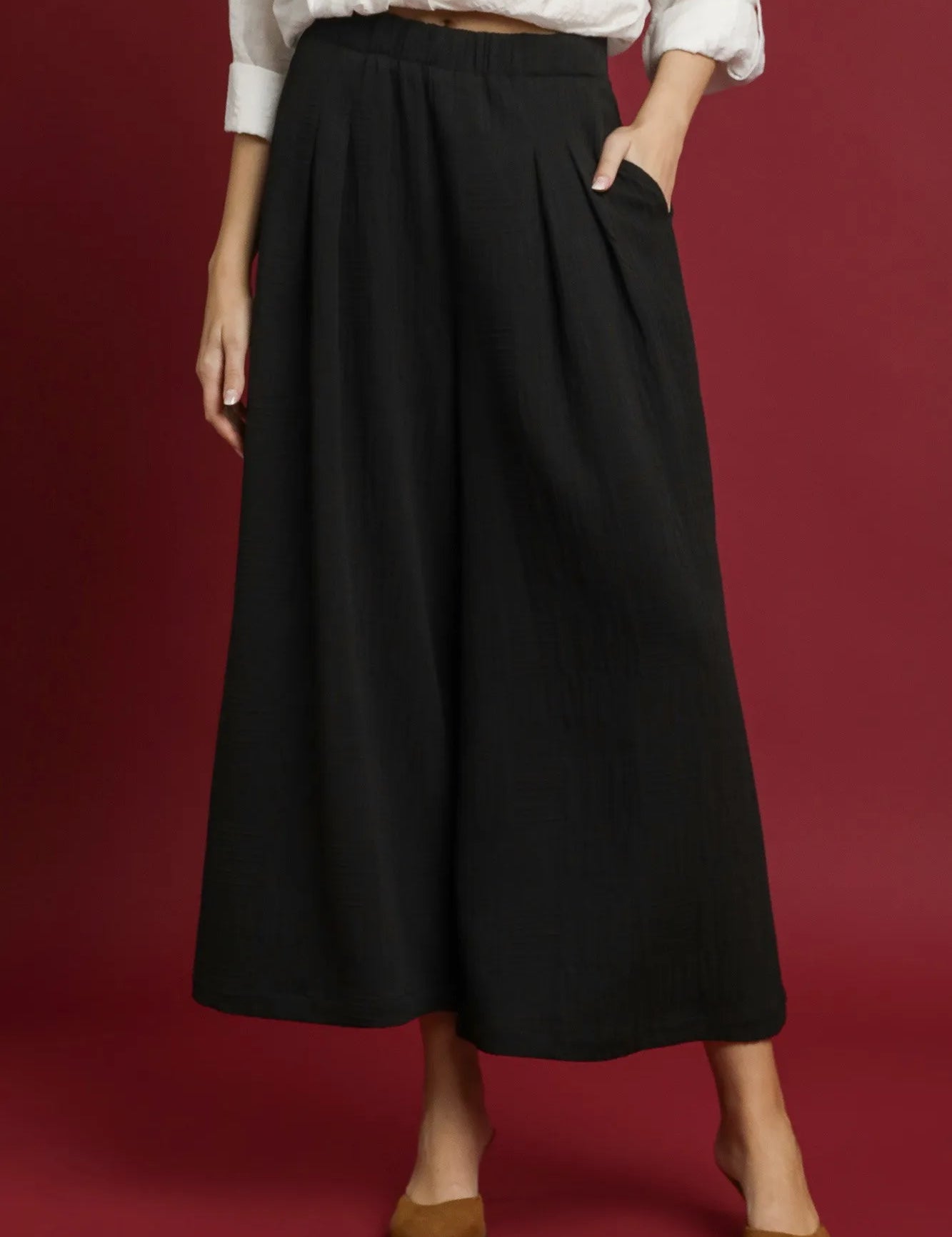 Umgee Elastic Waist Wide Leg Pants | Pants Daverri Fashions
