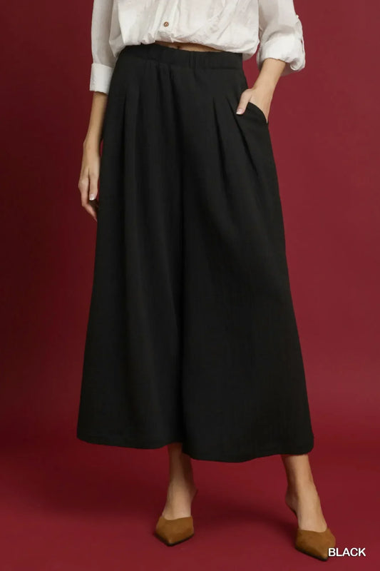 Umgee Elastic Waist Wide Leg Pants - DAVERRI FASHIONS