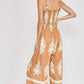 Umgee Full Size Smocked Printed Wide Leg Jumpsuit Plus Size Jumpsuits