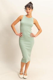 HYFVE Ribbed Round Neck Sleeveless Knit Midi Dress | Midi Dresses Daverri Fashions