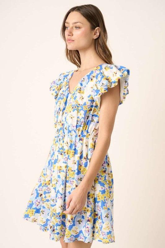 Mittoshop Floral V-Neck Cap Sleeve Mini Dress - DAVERRI FASHIONS
