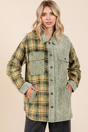 Mittoshop Plaid Button Down Drop Shoulder Jacket