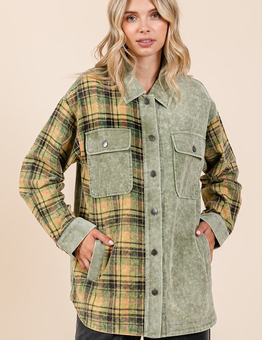 Mittoshop Plaid Button Down Drop Shoulder Jacket