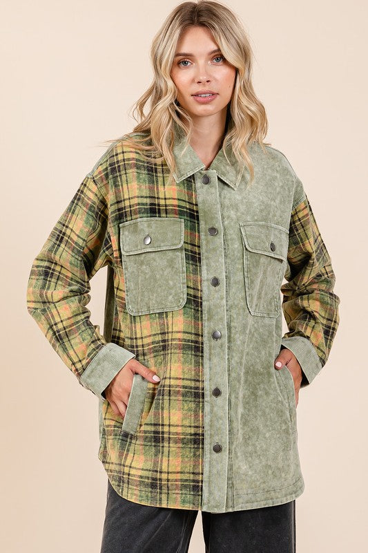 Mittoshop Plaid Button Down Drop Shoulder Jacket