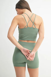 MONO B Venice Cloud Light Crisscross Sports Bra | Daverri Fashions