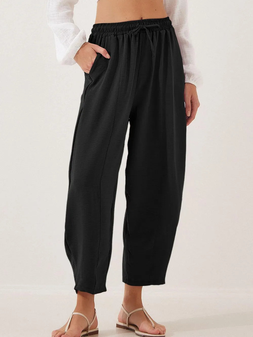 Black Full Size Drawstring Cropped Jogger Pants Plus Size | Pants Daverri Fashions