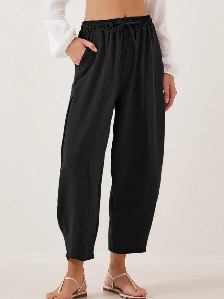 Black Full Size Drawstring Cropped Jogger Pants Plus Size | Pants Daverri Fashions