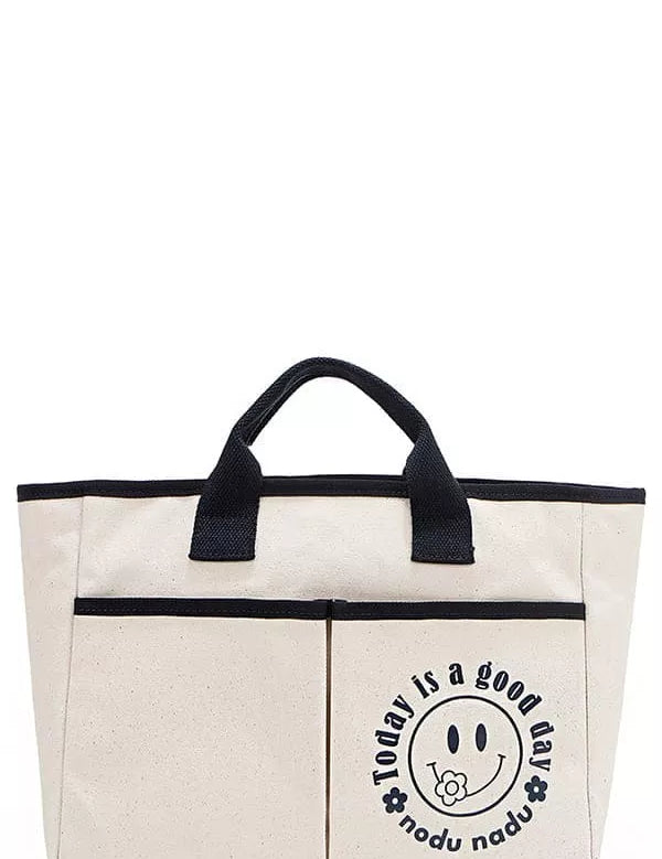 BEIGE One Size Canvas Tote Bag | Handbags Daverri Fashions