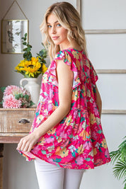 Heimish Full Size Floral Ruffle Sleeve Tiered Blouse | Daverri Fashions