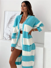 Light Blue Color Block Open Front Cardigan | Cardigans Daverri Fashions