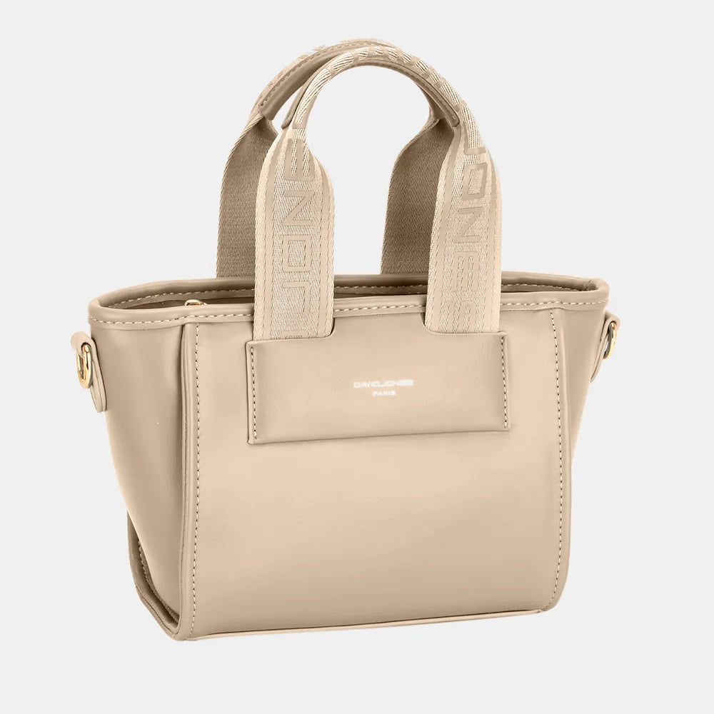 David Jones Small Handbag with Embossed Pattern Handles Gravel One Size