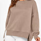 Slit Round Neck Dropped Shoulder Sweatshirt - DAVERRI FASHIONS