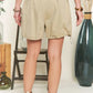 ADORA Drawstring Shorts with Pockets: beige high-waisted pleated hem
