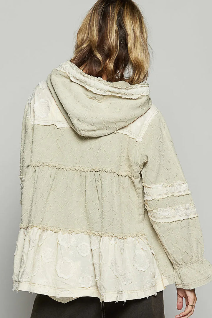 POL Raw Hem Color Block Hooded Jacket Jackets