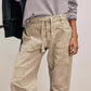 Daverri Washed Relaxed Fit Barrel Jeans in beige with patch pockets and drawstring waist