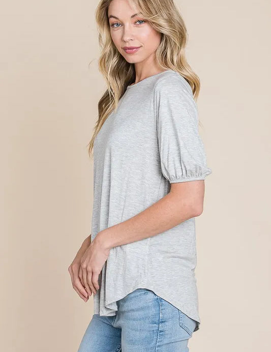 BOMBOM Round Neck Puff Sleeve T-Shirt | Daverri Fashions