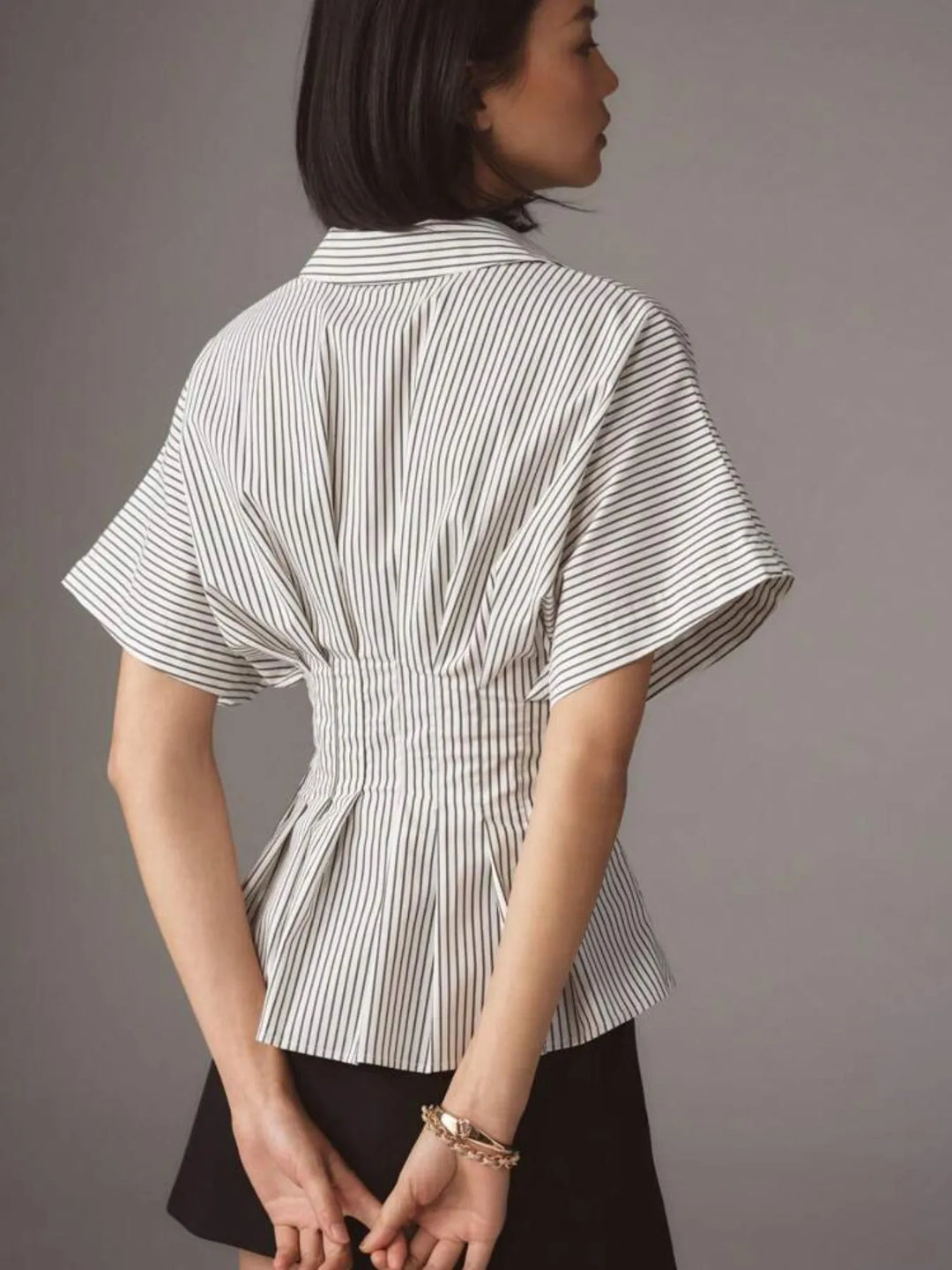 Striped Short Sleeve Button-Up Shirt | Daverri Fashions