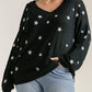 Umgee Full Size Star V-Neck Long Sleeve Sweater Plus Size