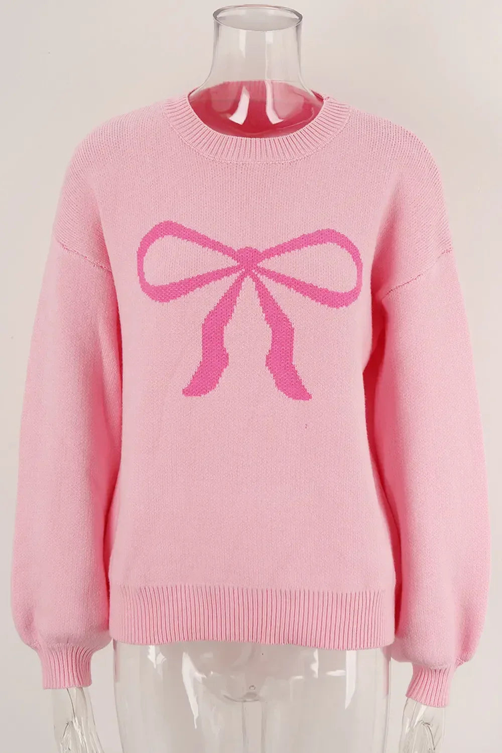 Bow Round Neck Long Sleeve Sweater - DAVERRI FASHIONS