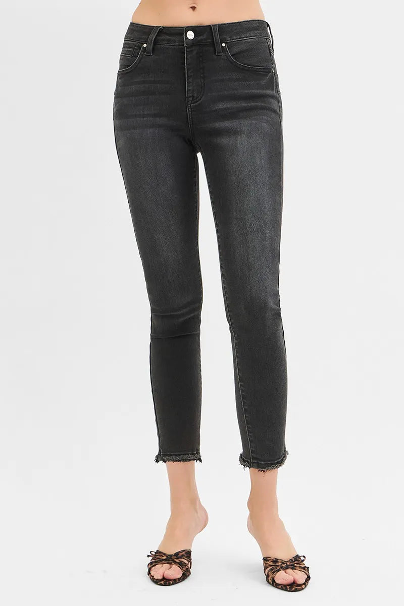 RISEN Full Size Tummy Control Mid Rise Crop Skinny Jeans Plus Size | Daverri Fashions