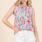 Lime 'N' Chili Full Size Graphic Print Ruffle Trim Mock Neck Sleeveless Top Plus Size