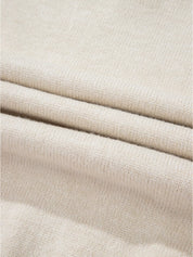 Cream linen Flower Stitching Mock Neck Sweater with subtle texture