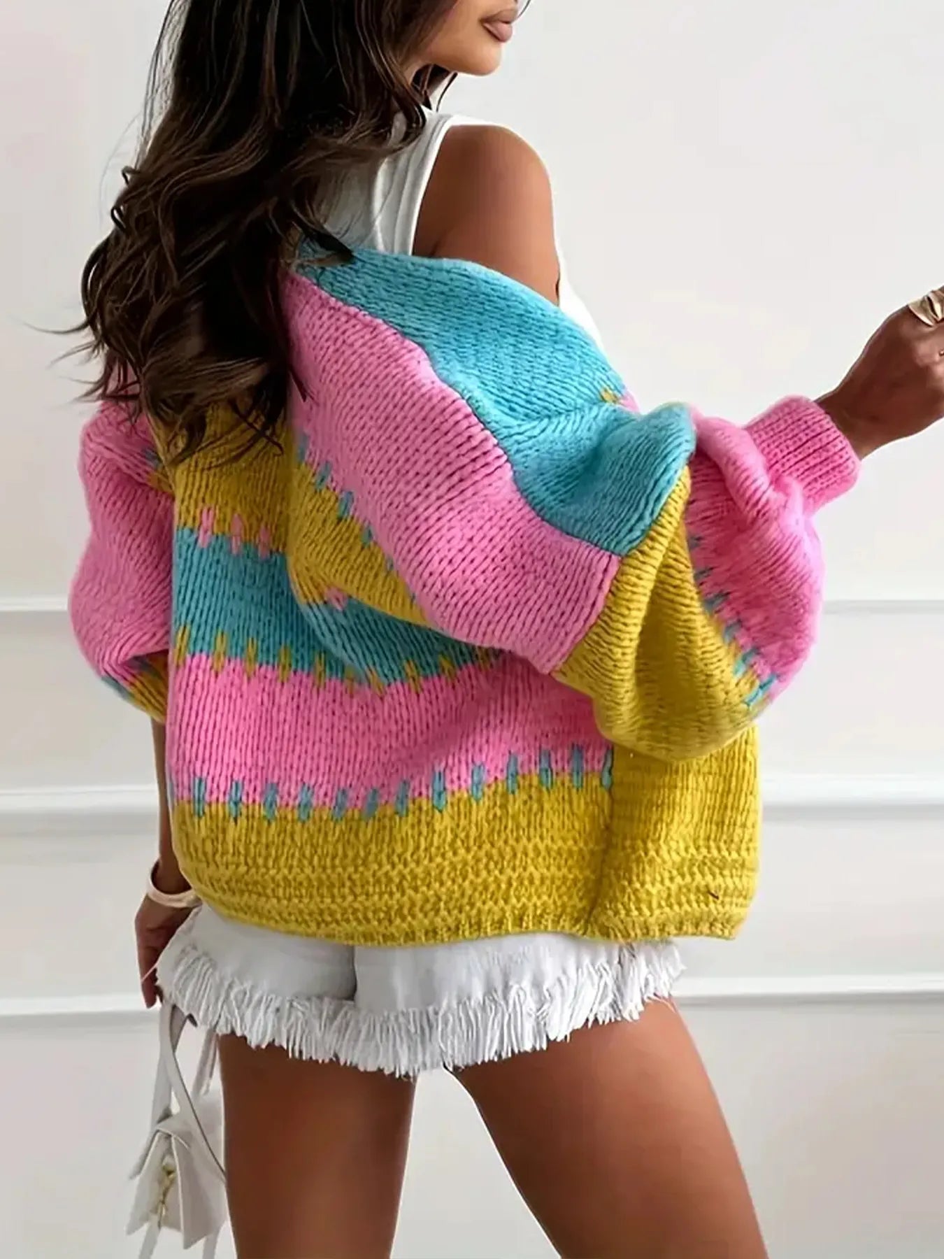 Color Block Drop Shoulder Cardigan | Cardigans Daverri Fashions