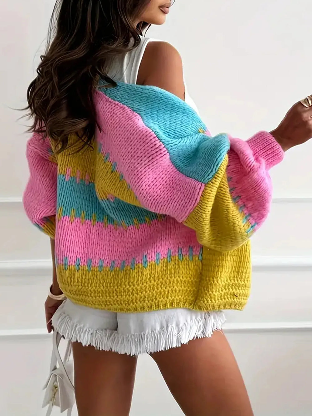 Color Block Drop Shoulder Cardigan | Cardigans Daverri Fashions