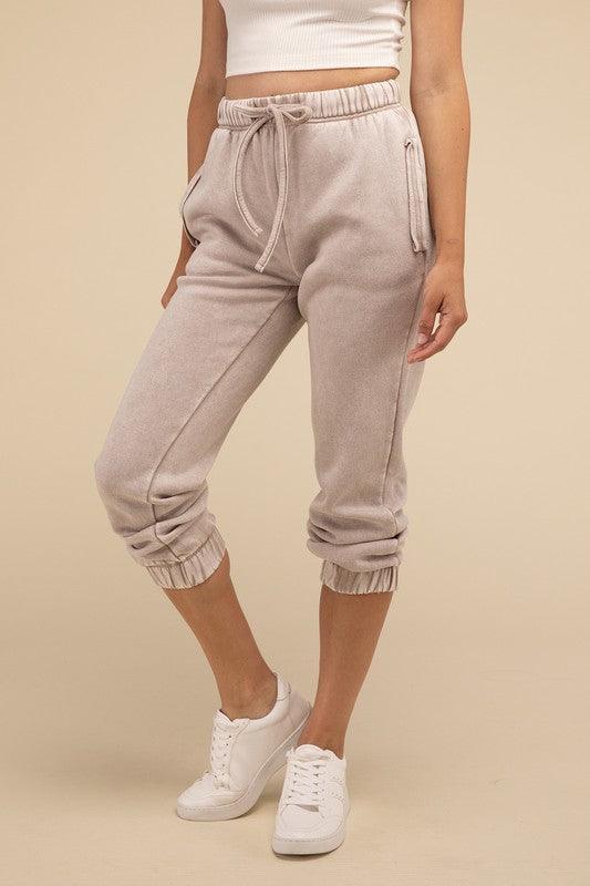 Acid Wash Fleece Sweatpants with Pockets ASH MOCHA Lounge Pants